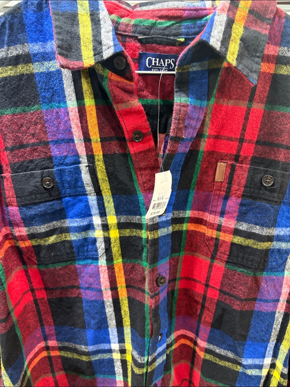 NWT Chaps Men's Multicolor Red Plaid Button-Down Shirt - Picture 2 of 4